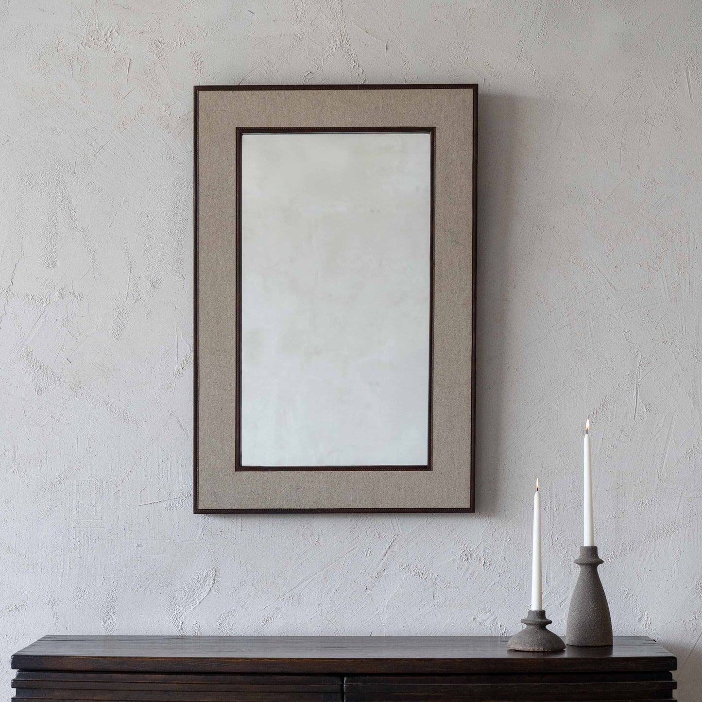 Vivid Mirror With Leather Border Wall Mirror